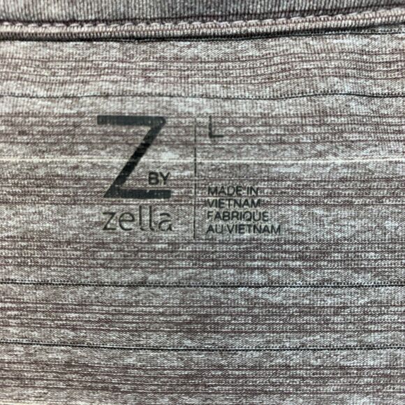 Z by Zella Polo Shirt Men L Large Gray Tan Striped Short Sleeve Performance Golf - Picture 3 of 11